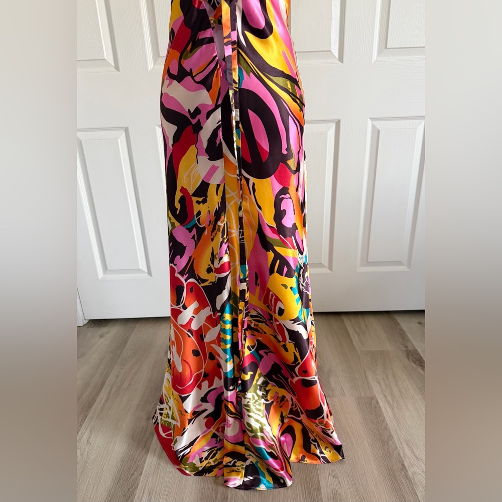 Faviana Couture Colorful Embellished Long Satin Maxi Dress Formal Gown Size 12 - Picture 6 of 16